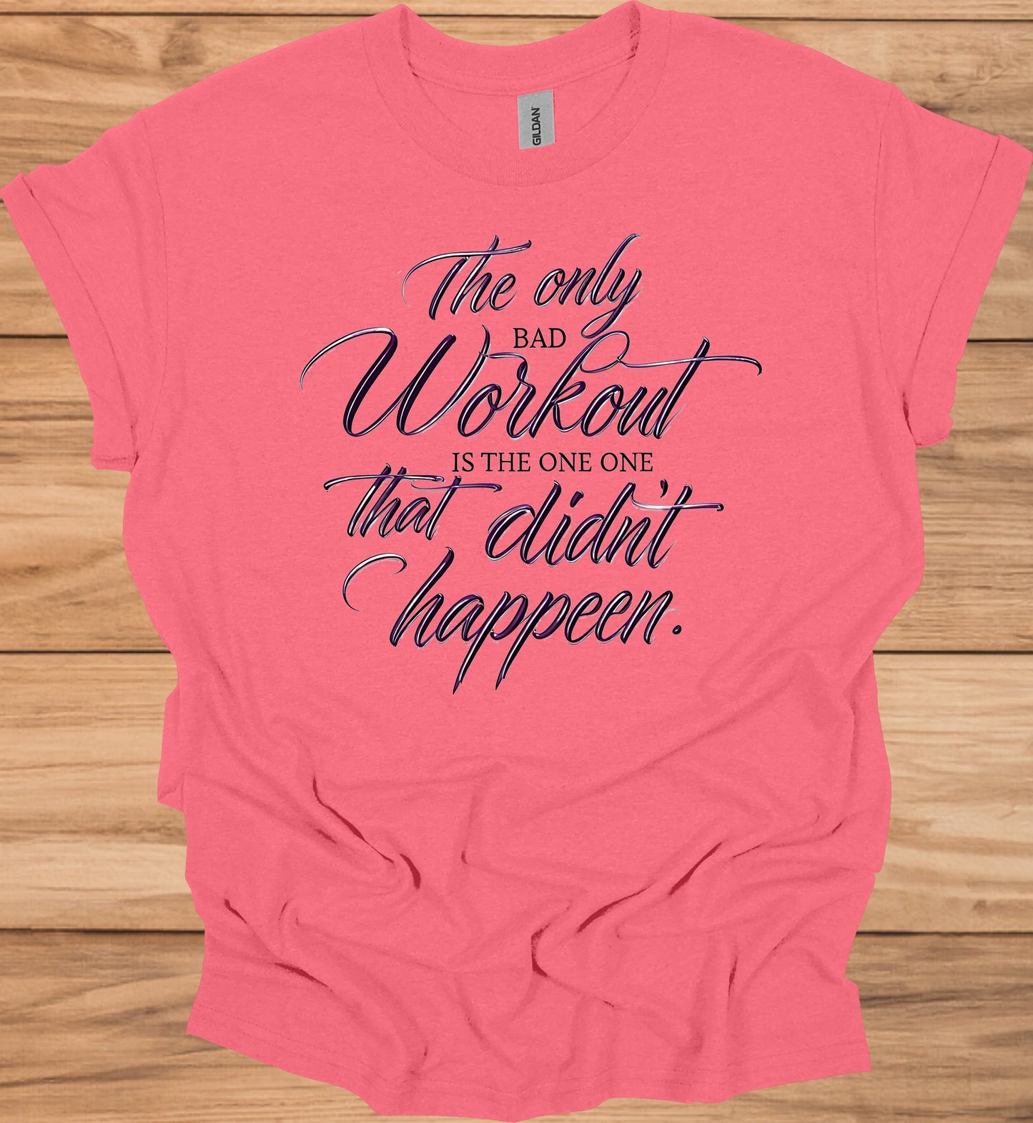 Fitness Motivation Quote: Inspiring Workout Typography, Purple 3D Text Design, Black Background Motivational Image - Graphic Tee Shirt