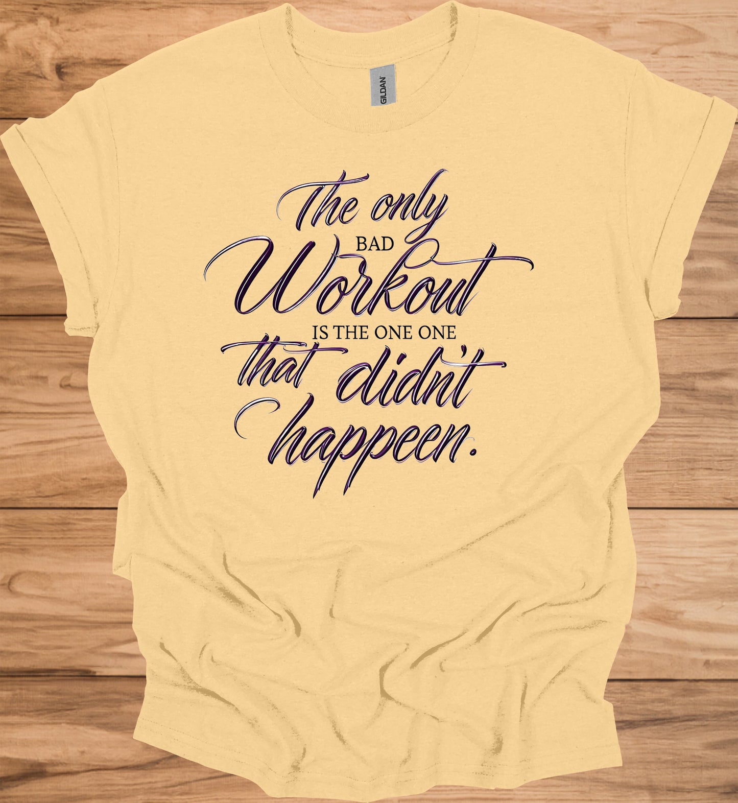 Fitness Motivation Quote: Inspiring Workout Typography, Purple 3D Text Design, Black Background Motivational Image - Graphic Tee Shirt