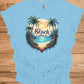 The Beach Is Calling: Beach Sunset Illustration, Heart-Shaped Palm Tree Frame, Wanderlust Inspiration Artwork - Graphic Tee Shirt