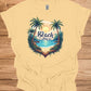 The Beach Is Calling: Beach Sunset Illustration, Heart-Shaped Palm Tree Frame, Wanderlust Inspiration Artwork - Graphic Tee Shirt