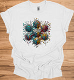 Nexus Cube: Block Chain, Digital Geometric Art, Futuristic Cityscape, Cyberpunk Technology - Graphic Tee Shirt