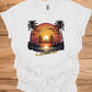 Golden State Sunset: California Bridge Silhouette, Vibrant Coastal Landscape, Retro Travel Poster Art - Graphic Tee Shirt