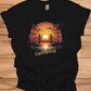 Golden State Sunset: California Bridge Silhouette, Vibrant Coastal Landscape, Retro Travel Poster Art - Graphic Tee Shirt