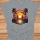 Golden State Sunset: California Bridge Silhouette, Vibrant Coastal Landscape, Retro Travel Poster Art - Graphic Tee Shirt