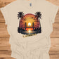 Golden State Sunset: California Bridge Silhouette, Vibrant Coastal Landscape, Retro Travel Poster Art - Graphic Tee Shirt