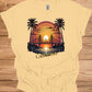 Golden State Sunset: California Bridge Silhouette, Vibrant Coastal Landscape, Retro Travel Poster Art - Graphic Tee Shirt