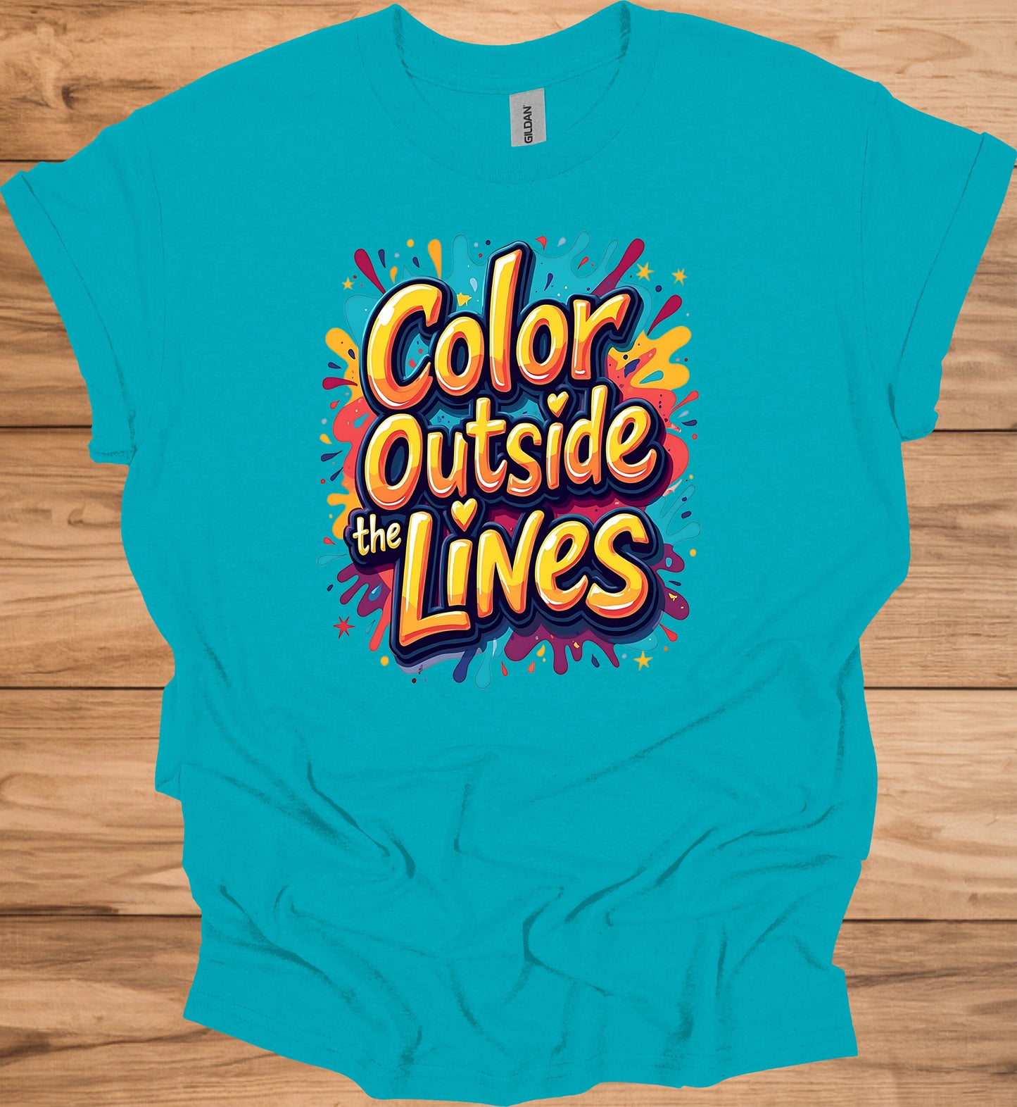 Color Outside the Lines: Vibrant Graffiti Typography, Inspirational Street Art, Creative Expression Poster - Graphic Tee Shirt