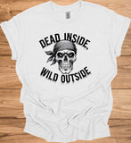 Rebel's Visage: Menacing Skull with Bandana, Black and White Illustration, Biker and Punk Aesthetic - Graphic Tee Shirt