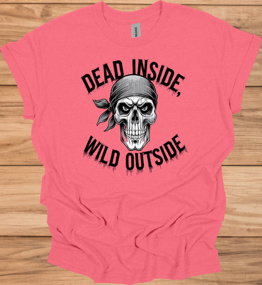 Rebel's Visage: Menacing Skull with Bandana, Black and White Illustration, Biker and Punk Aesthetic - Graphic Tee Shirt