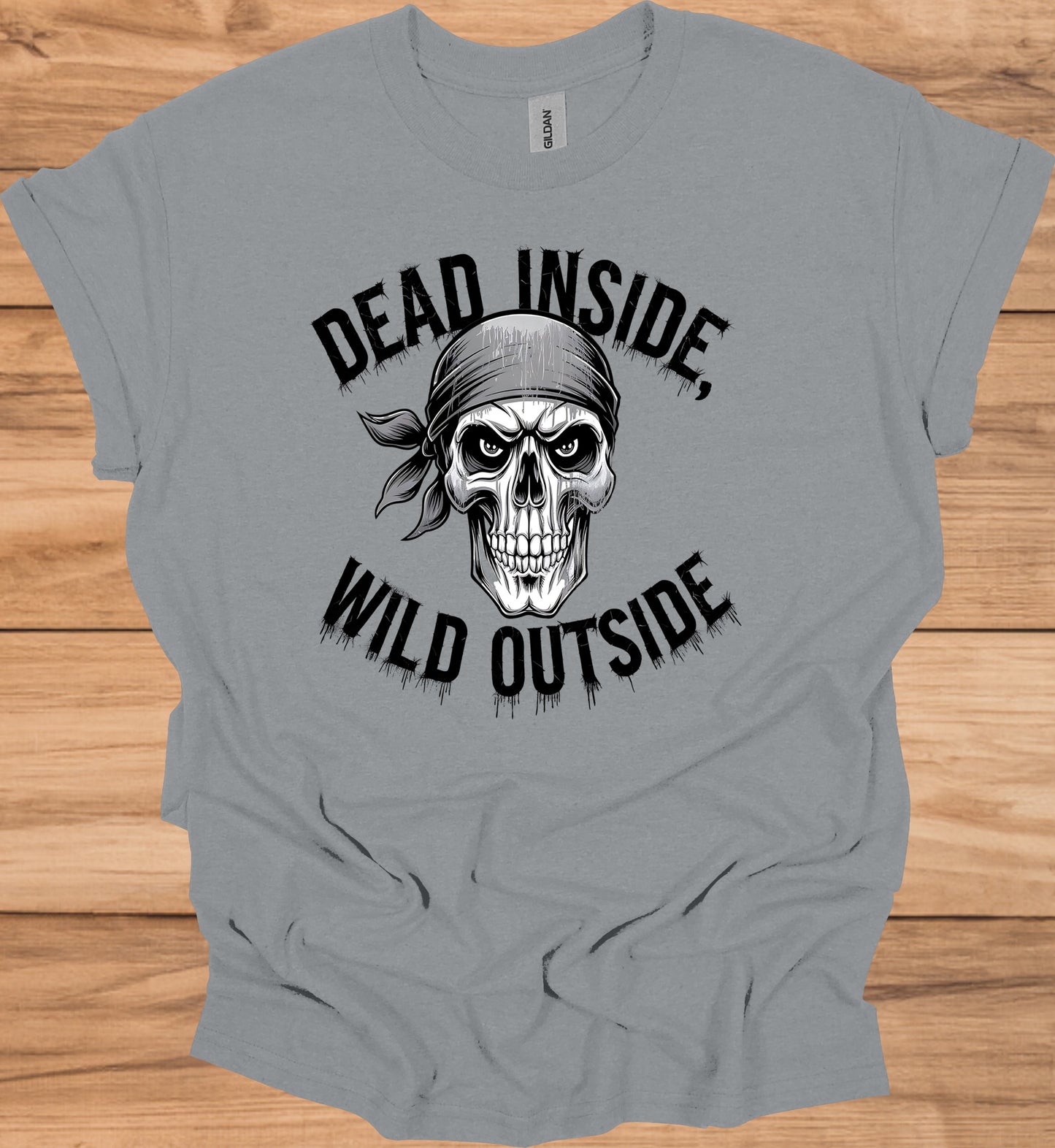 Rebel's Visage: Menacing Skull with Bandana, Black and White Illustration, Biker and Punk Aesthetic - Graphic Tee Shirt