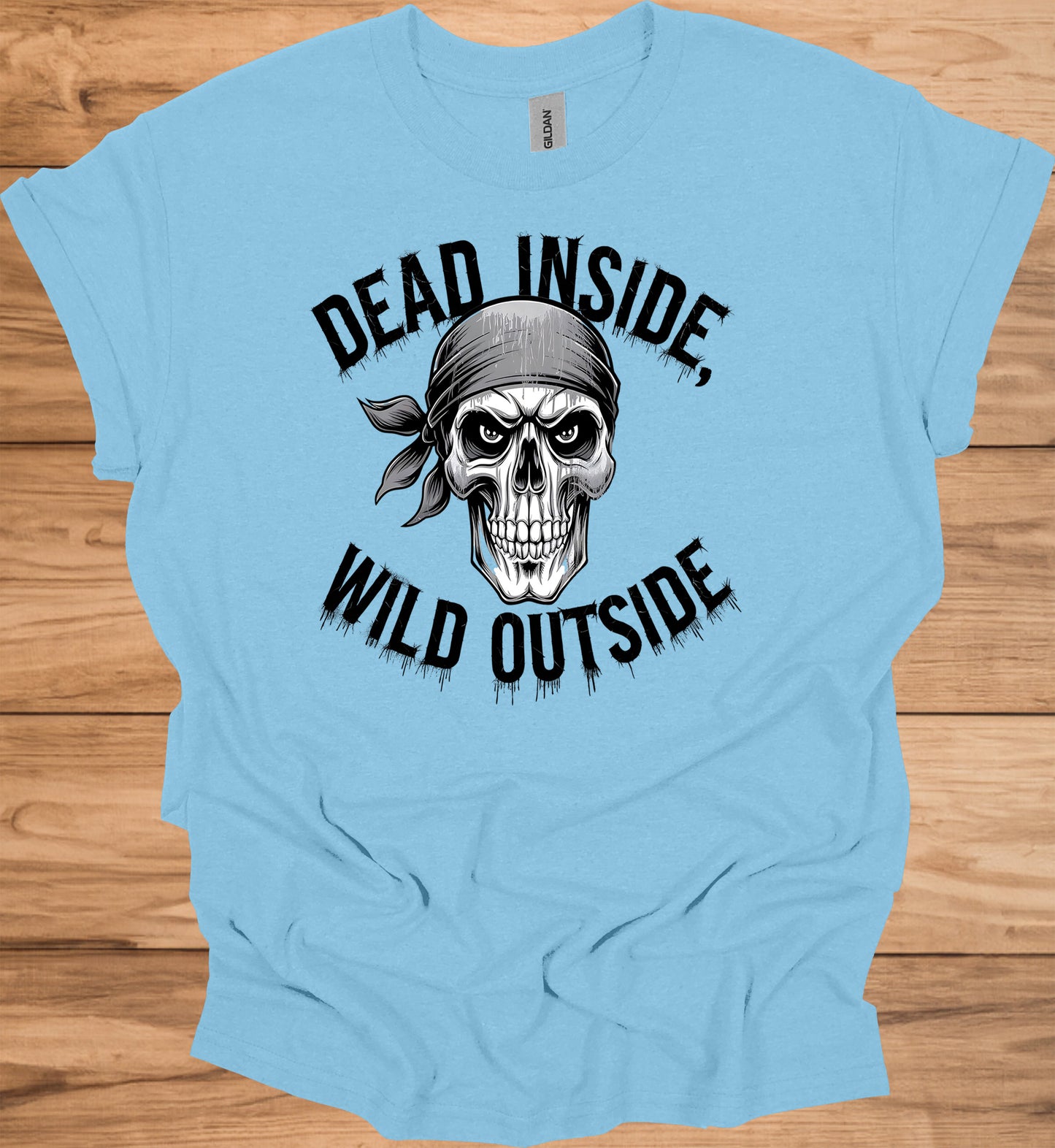 Rebel's Visage: Menacing Skull with Bandana, Black and White Illustration, Biker and Punk Aesthetic - Graphic Tee Shirt