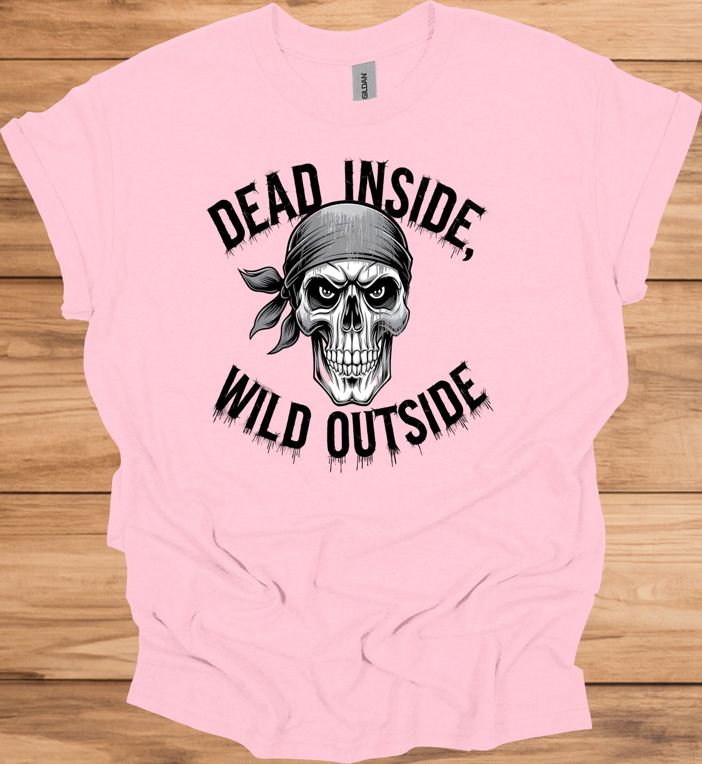 Rebel's Visage: Menacing Skull with Bandana, Black and White Illustration, Biker and Punk Aesthetic - Graphic Tee Shirt