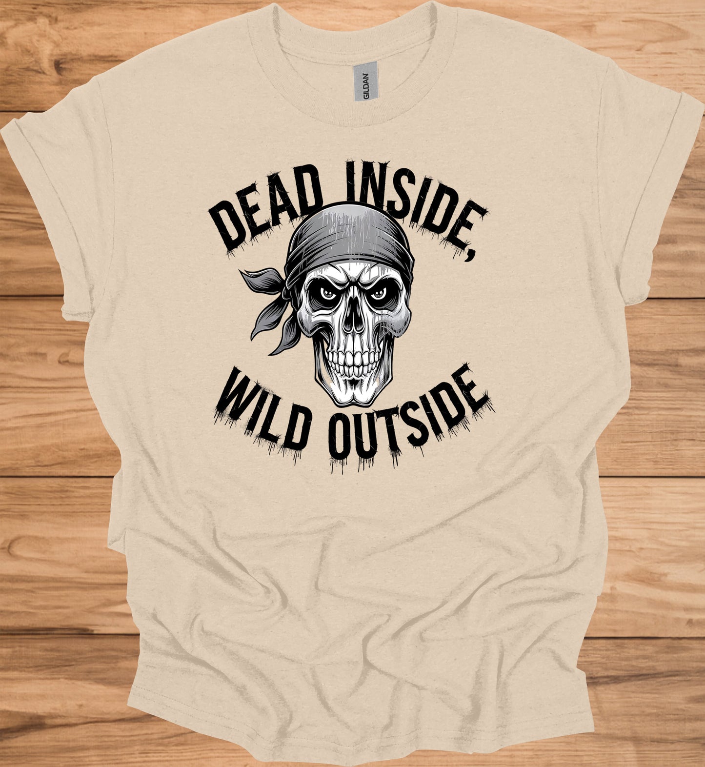 Rebel's Visage: Menacing Skull with Bandana, Black and White Illustration, Biker and Punk Aesthetic - Graphic Tee Shirt