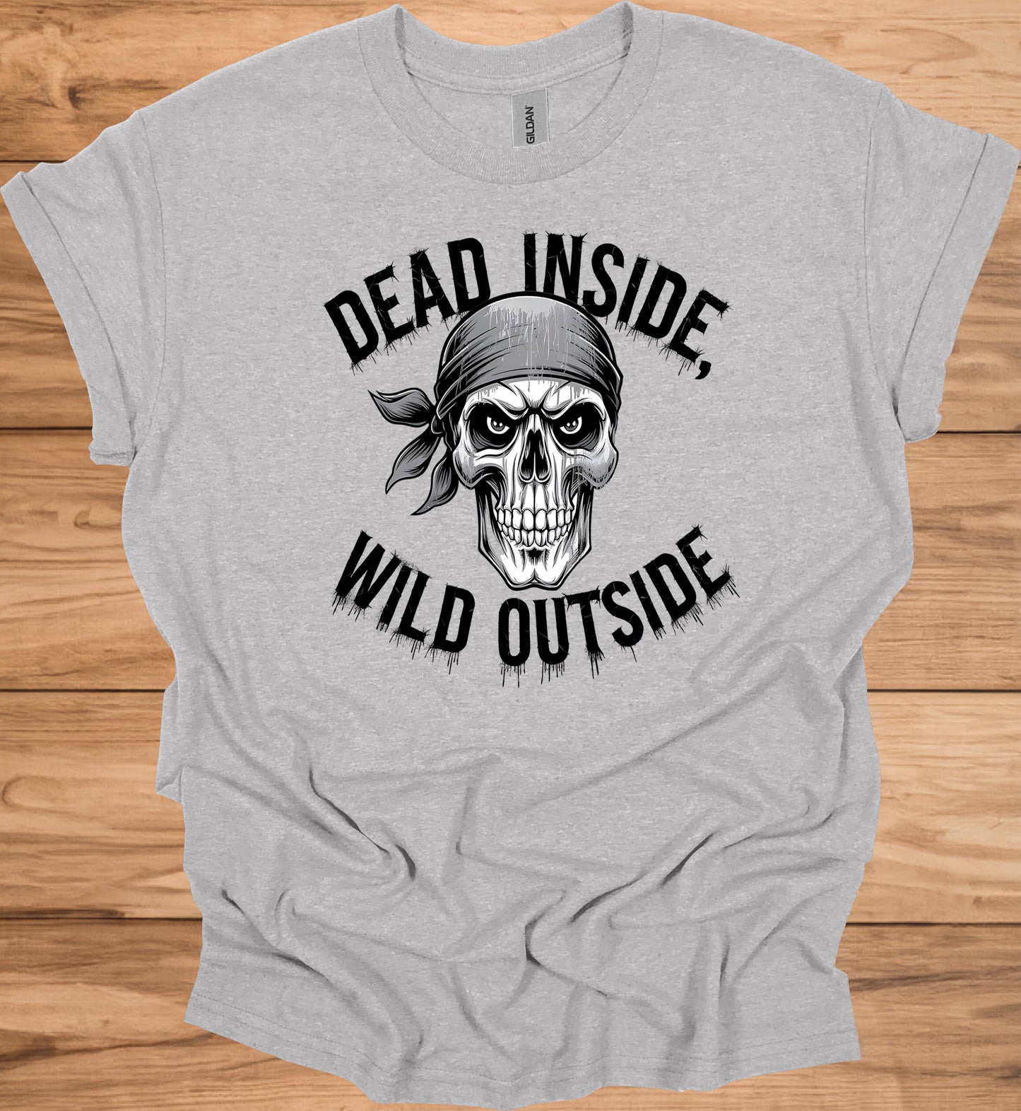 Rebel's Visage: Menacing Skull with Bandana, Black and White Illustration, Biker and Punk Aesthetic - Graphic Tee Shirt