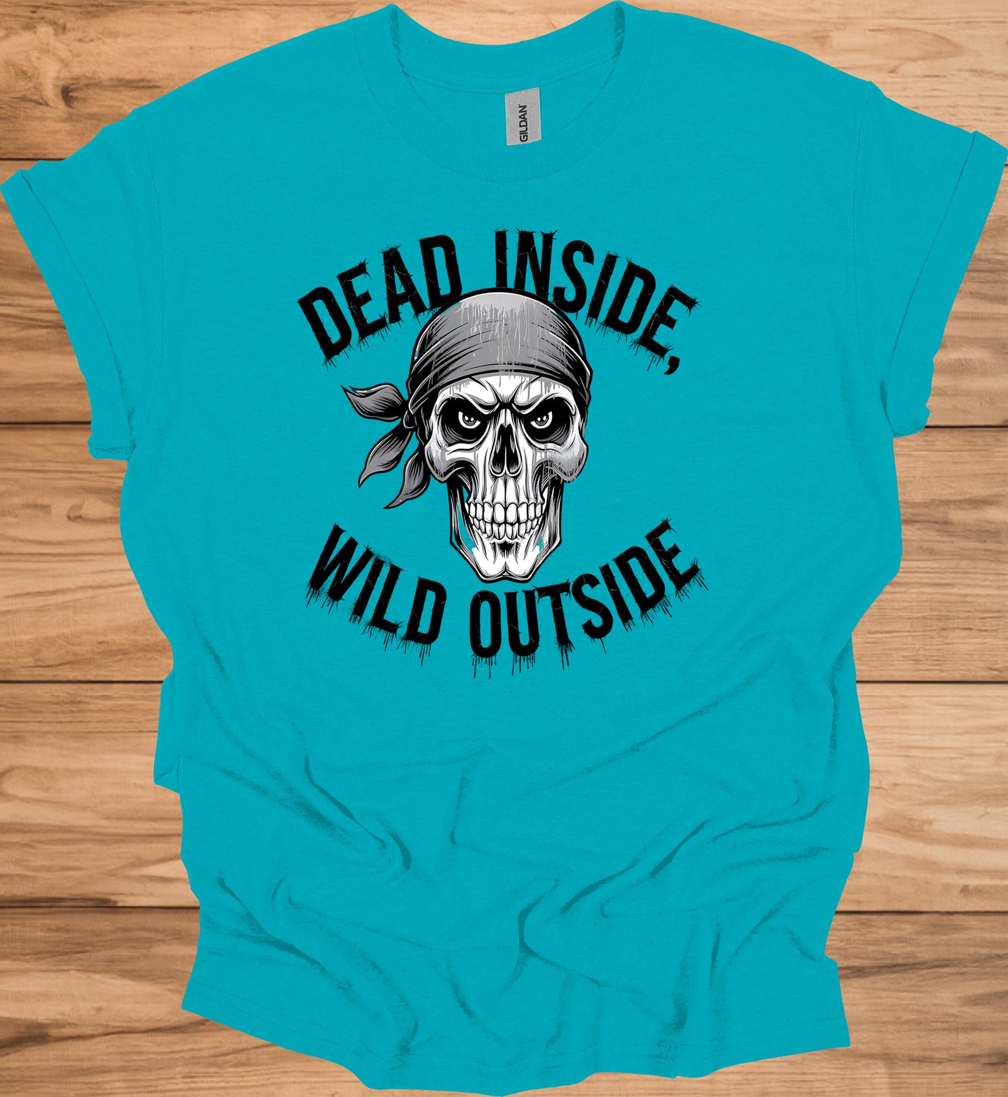 Rebel's Visage: Menacing Skull with Bandana, Black and White Illustration, Biker and Punk Aesthetic - Graphic Tee Shirt