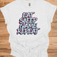 Gamer's Mantra: Eat Sleep Game Repeat, Graffiti-Style Typography, Vibrant 3D Design, Gaming Lifestyle Artwork - Graphic Tee Shirt