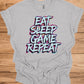 Gamer's Mantra: Eat Sleep Game Repeat, Graffiti-Style Typography, Vibrant 3D Design, Gaming Lifestyle Artwork - Graphic Tee Shirt