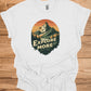 Mountain Adventure Calls: Vintage Outdoor Illustration, Retro Sunset Landscape, Explore Nature Poster - Graphic Tee Shirt