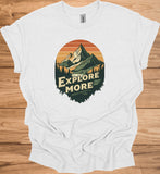 Mountain Adventure Calls: Vintage Outdoor Illustration, Retro Sunset Landscape, Explore Nature Poster - Graphic Tee Shirt