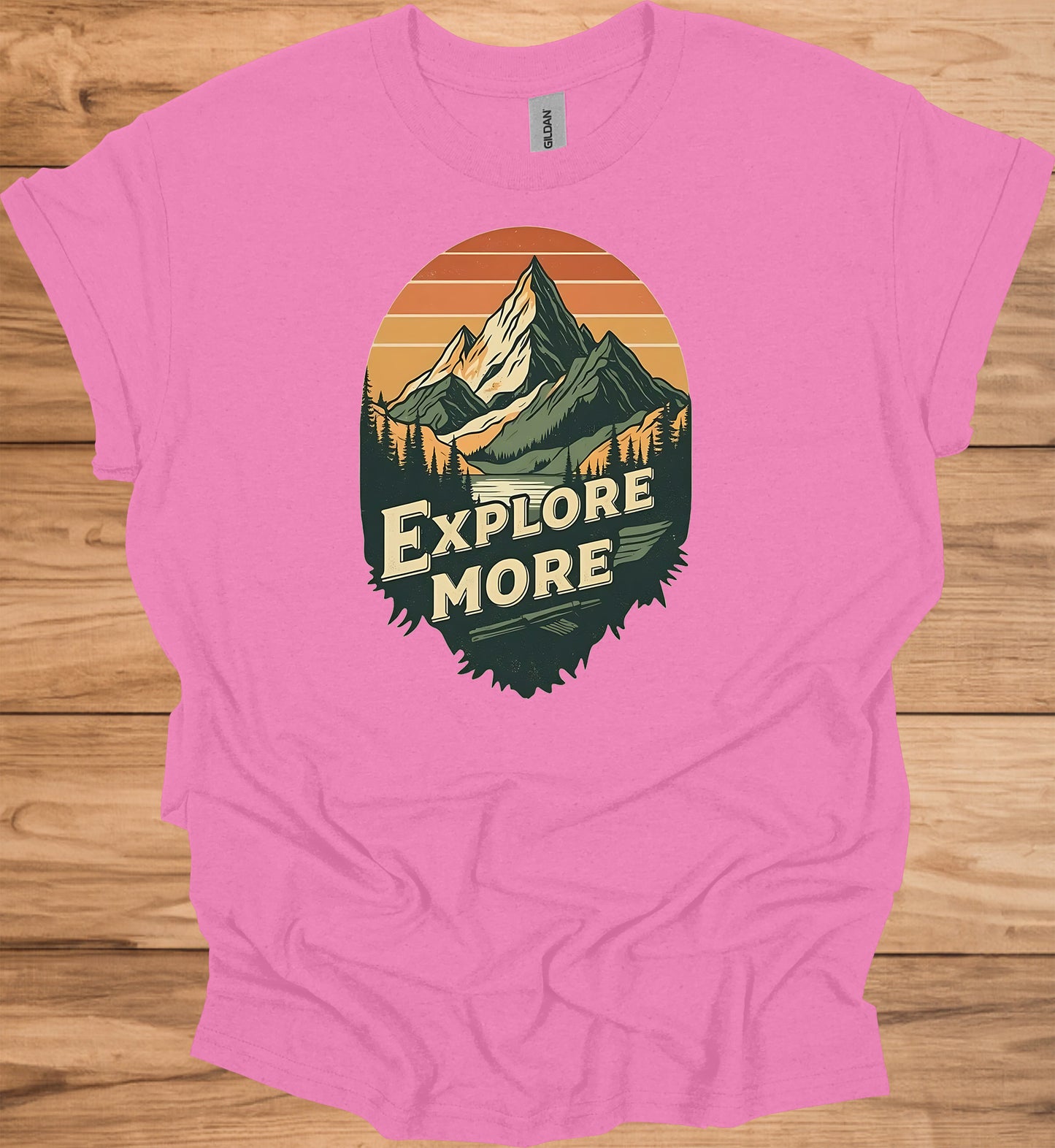 Mountain Adventure Calls: Vintage Outdoor Illustration, Retro Sunset Landscape, Explore Nature Poster - Graphic Tee Shirt