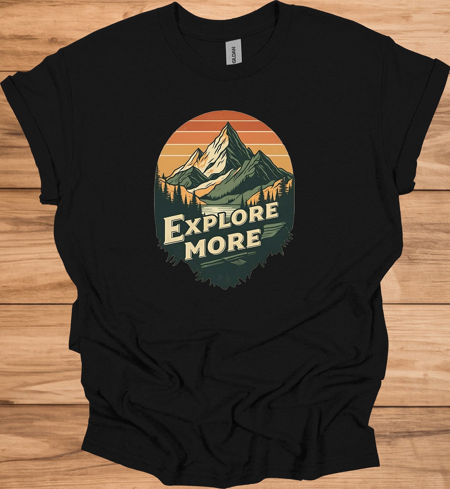 Mountain Adventure Calls: Vintage Outdoor Illustration, Retro Sunset Landscape, Explore Nature Poster - Graphic Tee Shirt