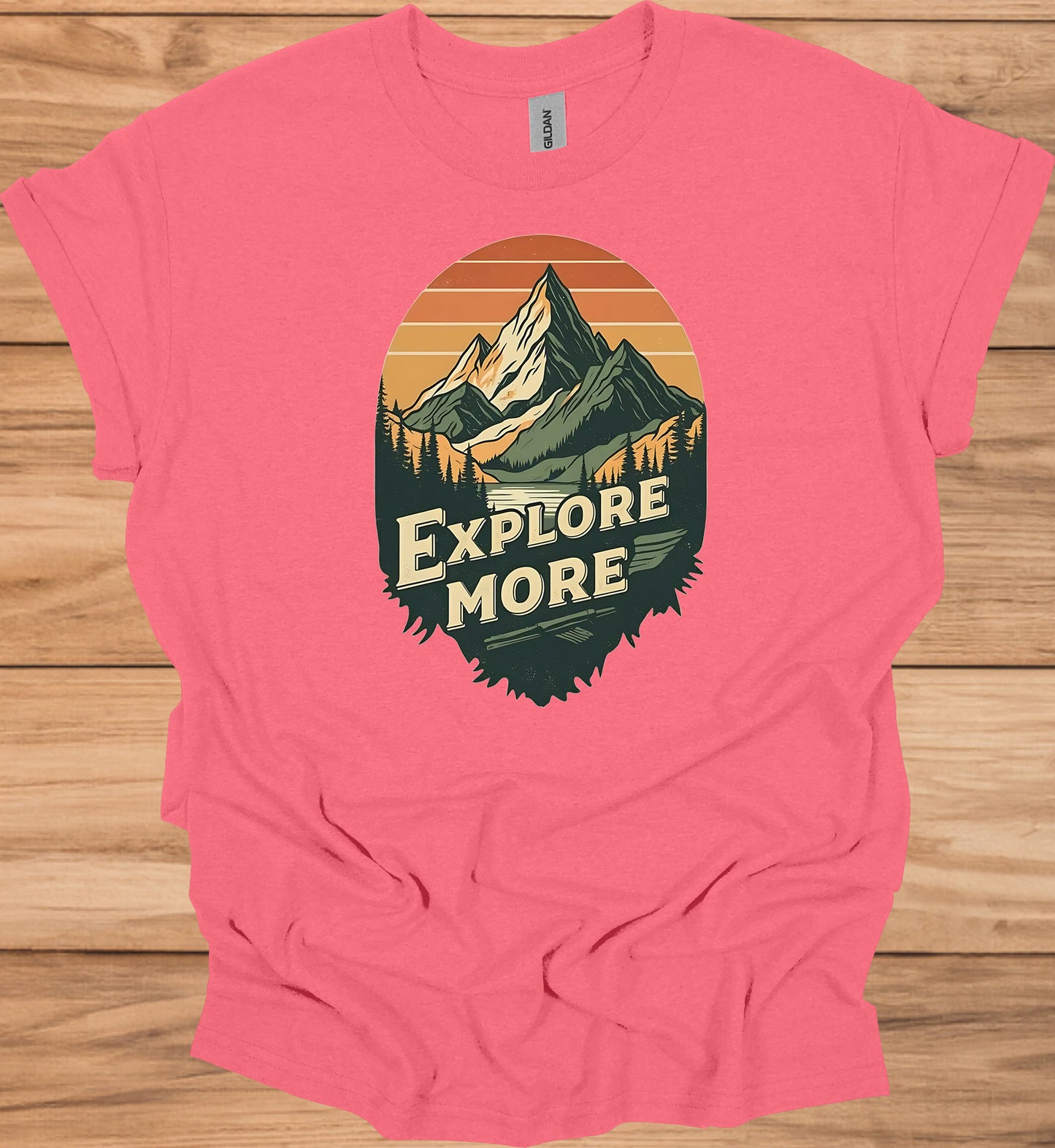 Mountain Adventure Calls: Vintage Outdoor Illustration, Retro Sunset Landscape, Explore Nature Poster - Graphic Tee Shirt