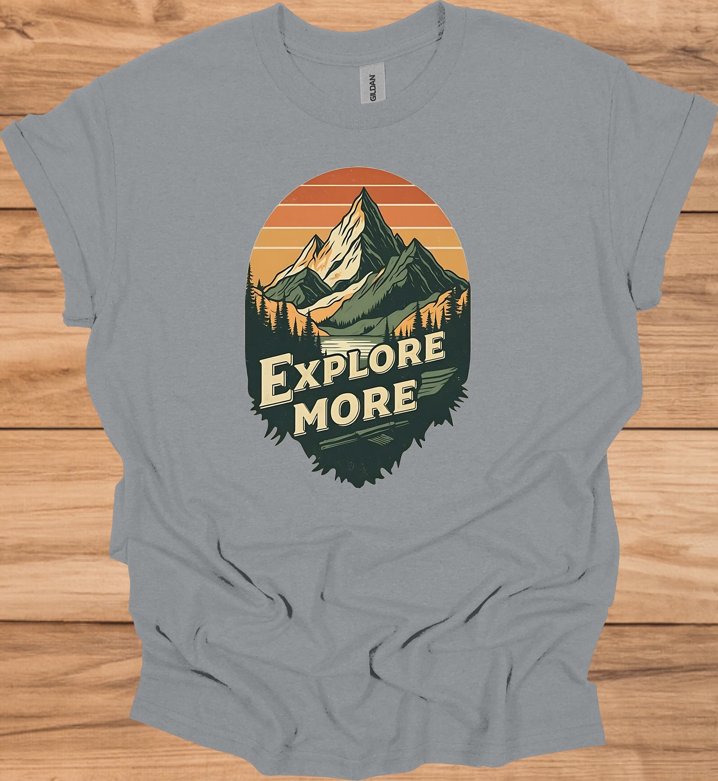 Mountain Adventure Calls: Vintage Outdoor Illustration, Retro Sunset Landscape, Explore Nature Poster - Graphic Tee Shirt
