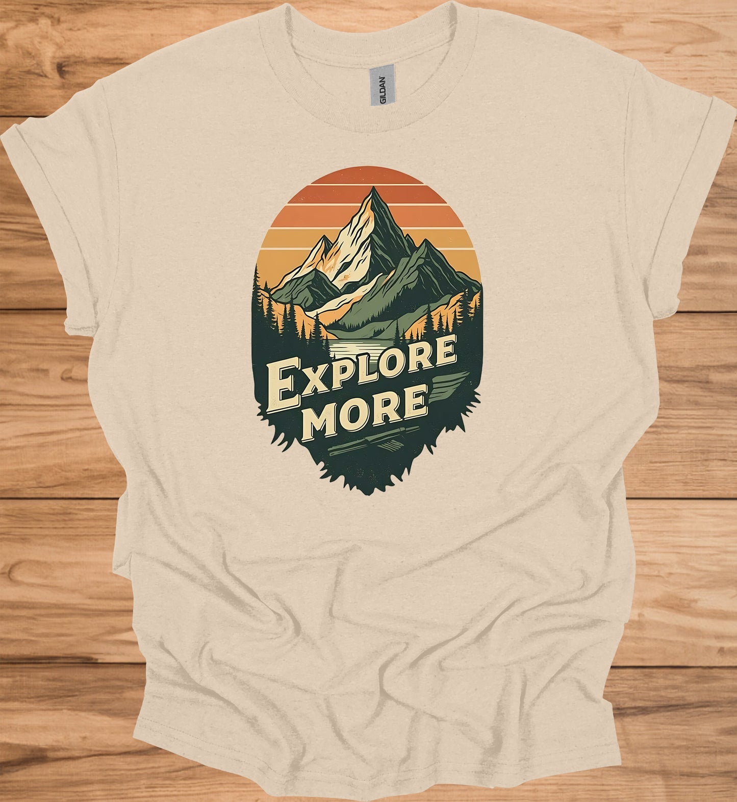 Mountain Adventure Calls: Vintage Outdoor Illustration, Retro Sunset Landscape, Explore Nature Poster - Graphic Tee Shirt