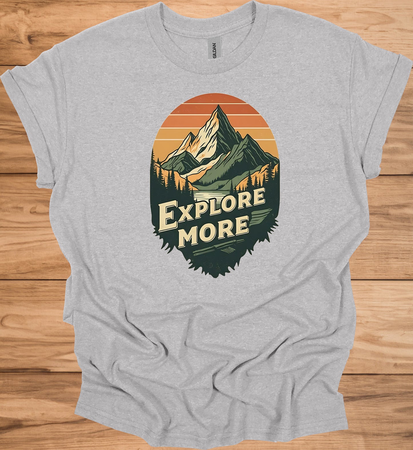 Mountain Adventure Calls: Vintage Outdoor Illustration, Retro Sunset Landscape, Explore Nature Poster - Graphic Tee Shirt