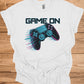 Neon Gaming Controller: Game On Graphic, Retro-Futuristic Design, Vibrant Esports Illustration - Graphic Tee Shirt