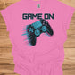 Neon Gaming Controller: Game On Graphic, Retro-Futuristic Design, Vibrant Esports Illustration - Graphic Tee Shirt