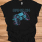 Neon Gaming Controller: Game On Graphic, Retro-Futuristic Design, Vibrant Esports Illustration - Graphic Tee Shirt