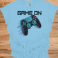 Neon Gaming Controller: Game On Graphic, Retro-Futuristic Design, Vibrant Esports Illustration - Graphic Tee Shirt