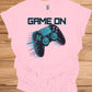 Neon Gaming Controller: Game On Graphic, Retro-Futuristic Design, Vibrant Esports Illustration - Graphic Tee Shirt