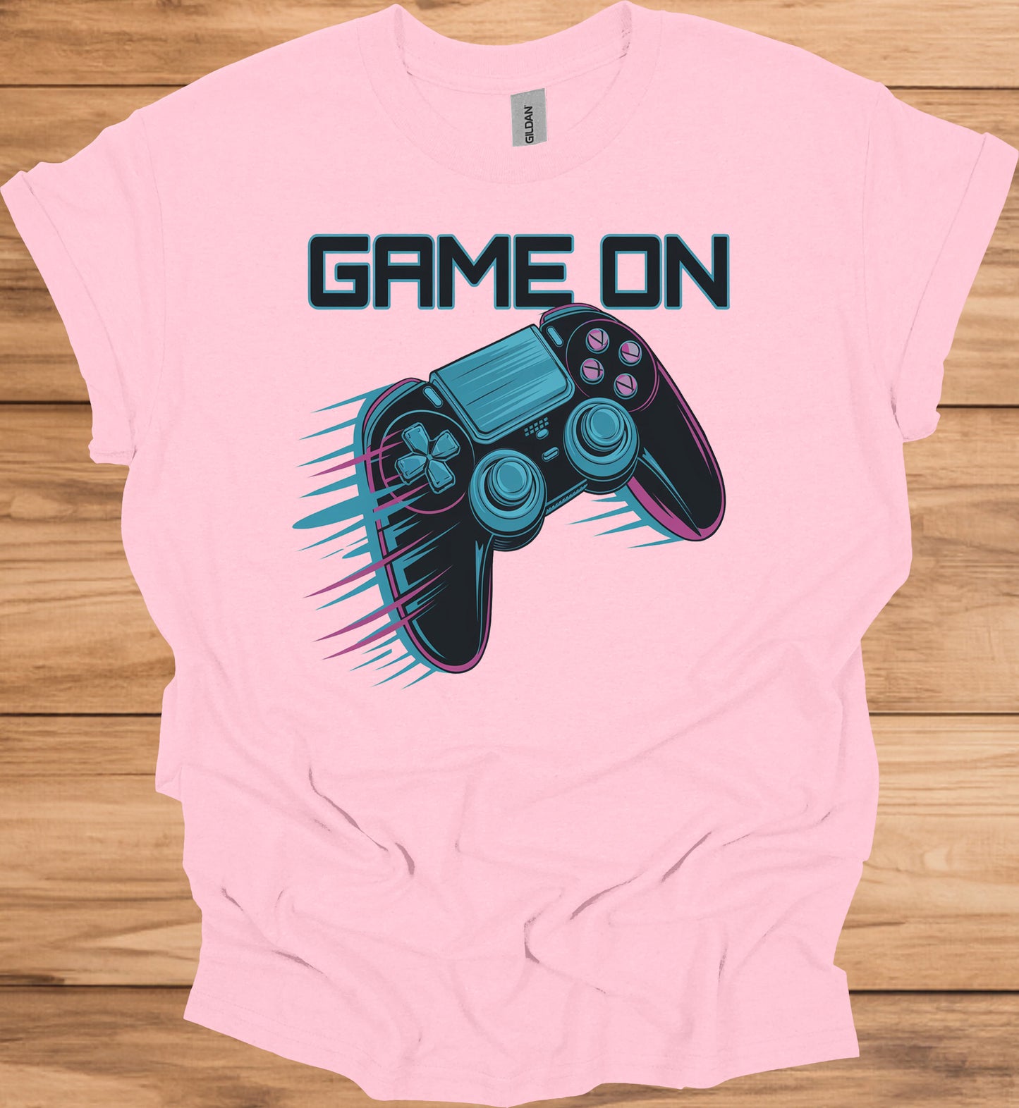 Neon Gaming Controller: Game On Graphic, Retro-Futuristic Design, Vibrant Esports Illustration - Graphic Tee Shirt