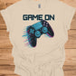 Neon Gaming Controller: Game On Graphic, Retro-Futuristic Design, Vibrant Esports Illustration - Graphic Tee Shirt