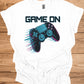Neon Gaming Controller: Game On Graphic, Retro-Futuristic Design, Vibrant Esports Illustration - Graphic Tee Shirt