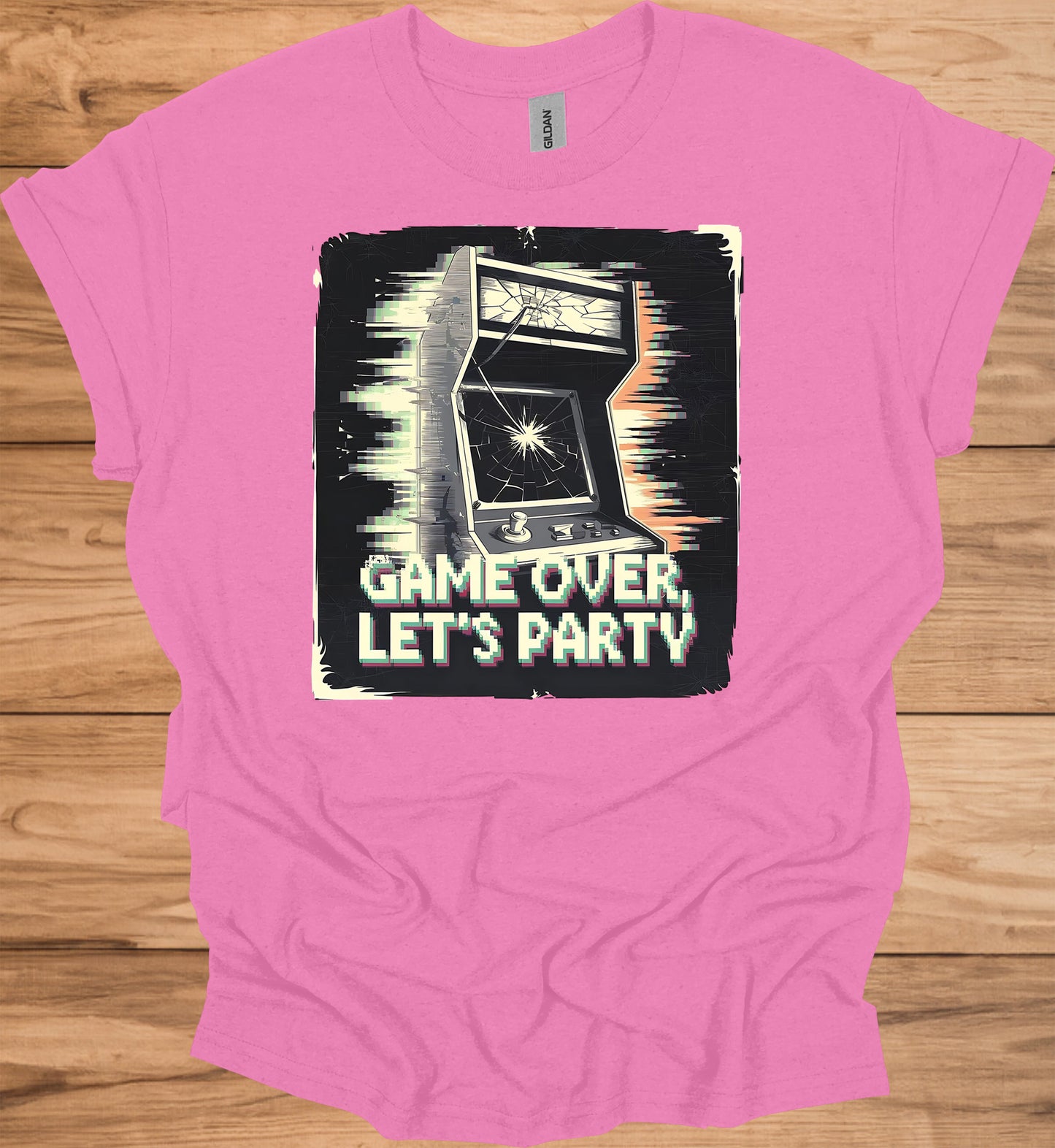 Game Over Glitch: Retro Arcade Cabinet, Pixelated Party Invitation, Nostalgic Digital Art - Graphic Tee Shirt