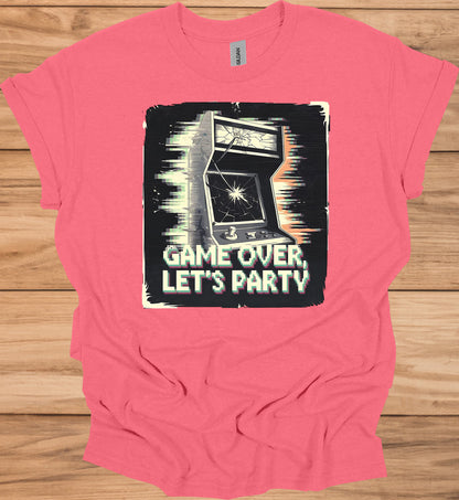 Game Over Glitch: Retro Arcade Cabinet, Pixelated Party Invitation, Nostalgic Digital Art - Graphic Tee Shirt