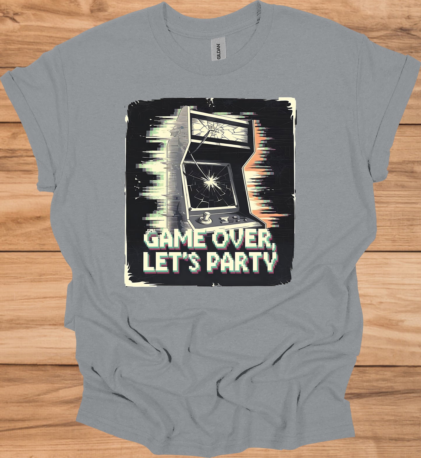 Game Over Glitch: Retro Arcade Cabinet, Pixelated Party Invitation, Nostalgic Digital Art - Graphic Tee Shirt