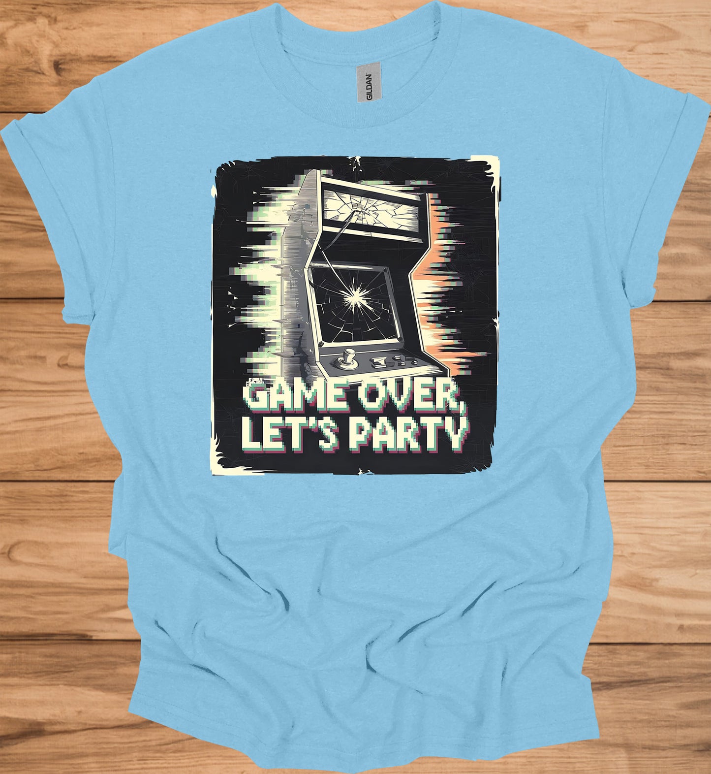 Game Over Glitch: Retro Arcade Cabinet, Pixelated Party Invitation, Nostalgic Digital Art - Graphic Tee Shirt