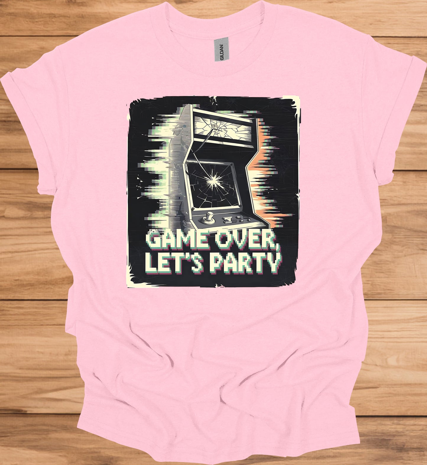 Game Over Glitch: Retro Arcade Cabinet, Pixelated Party Invitation, Nostalgic Digital Art - Graphic Tee Shirt