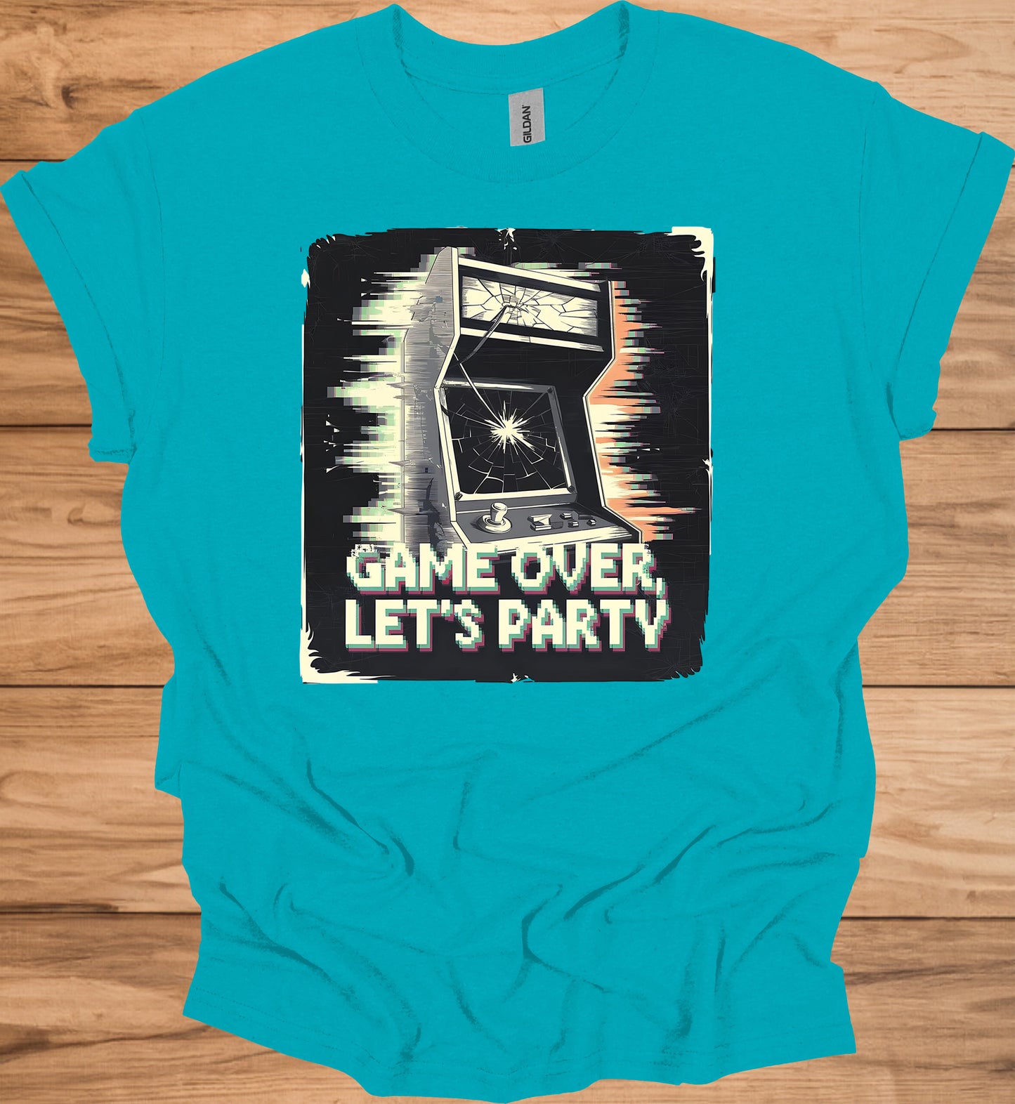 Game Over Glitch: Retro Arcade Cabinet, Pixelated Party Invitation, Nostalgic Digital Art - Graphic Tee Shirt