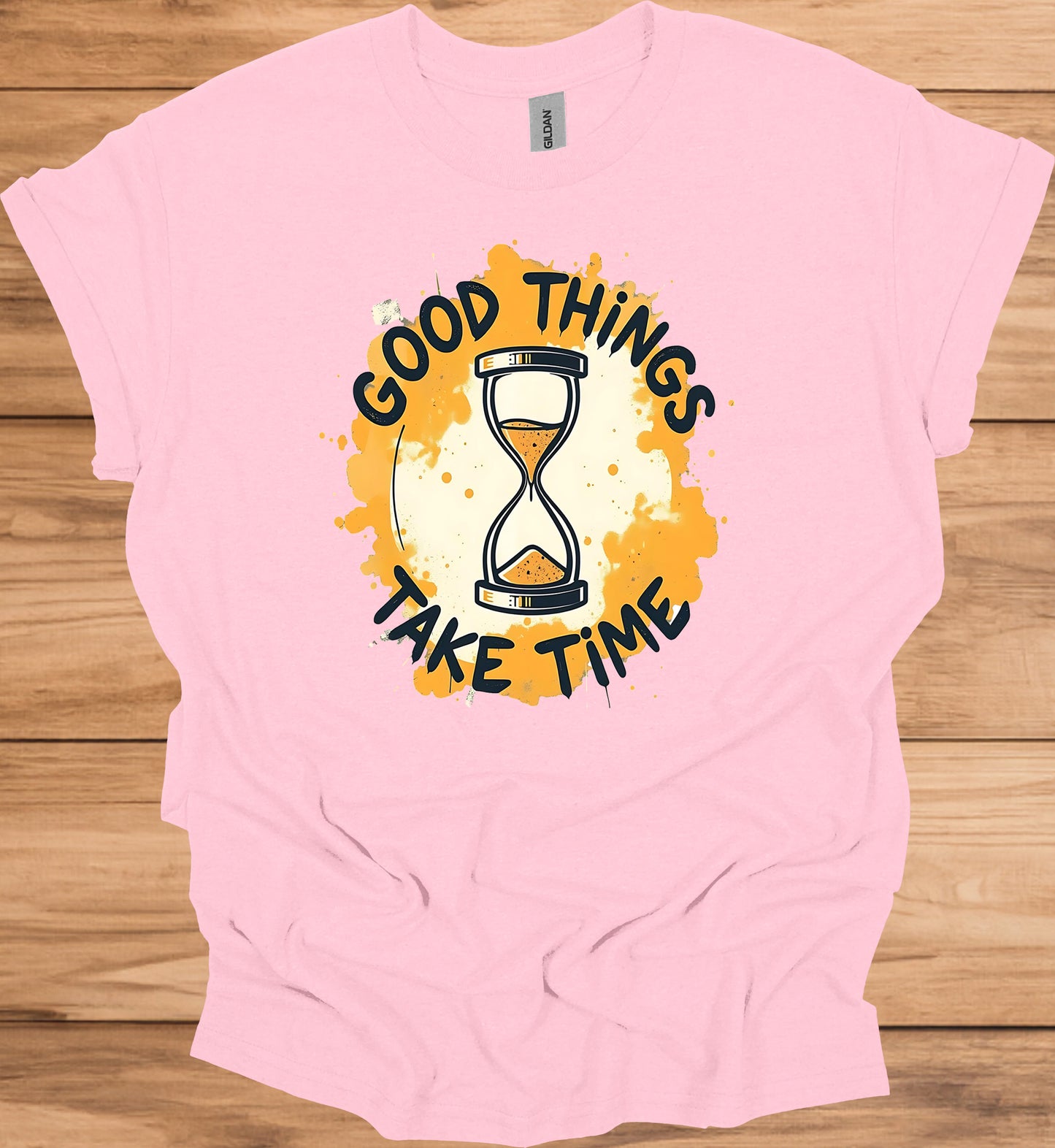 Patience Pays: Motivational Hourglass Art, Orange and Black Graffiti Style, Time Management Inspiration - Graphic Tee Shirt