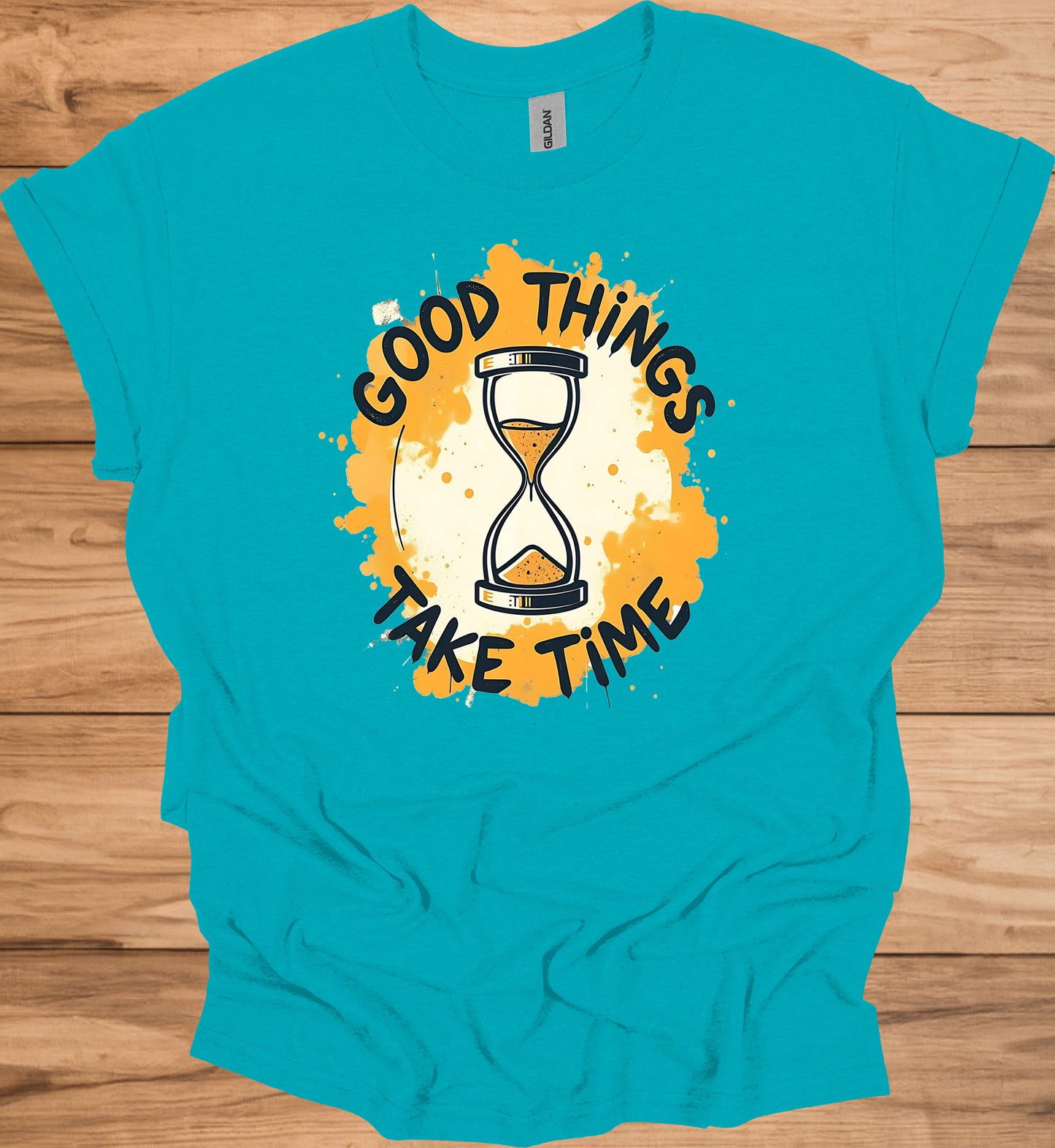 Patience Pays: Motivational Hourglass Art, Orange and Black Graffiti Style, Time Management Inspiration - Graphic Tee Shirt