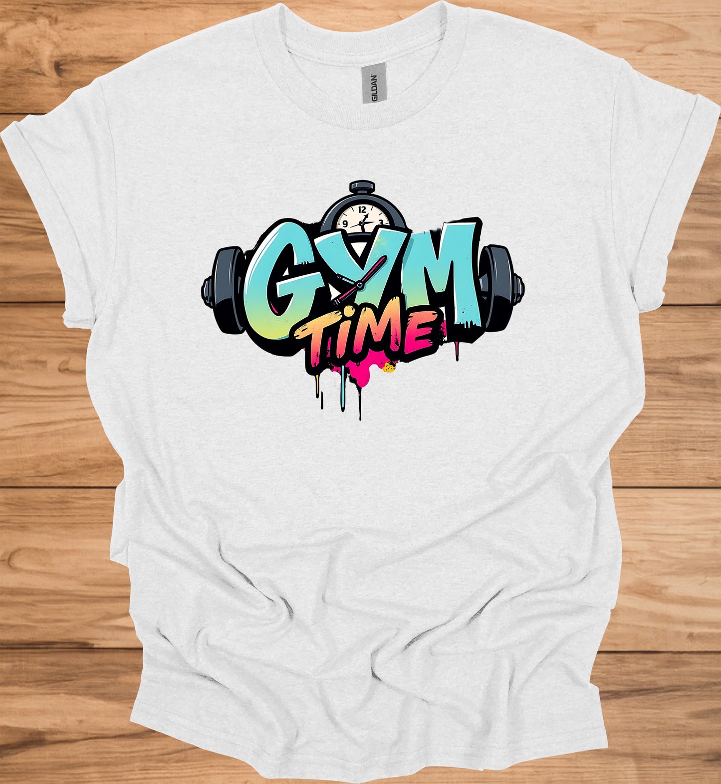 Gym Time Graffiti: Fitness Motivation Typography, Urban Street Art Style, Colorful Workout Inspiration - Graphic Tee Shirt