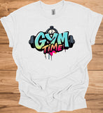 Gym Time Graffiti: Fitness Motivation Typography, Urban Street Art Style, Colorful Workout Inspiration - Graphic Tee Shirt