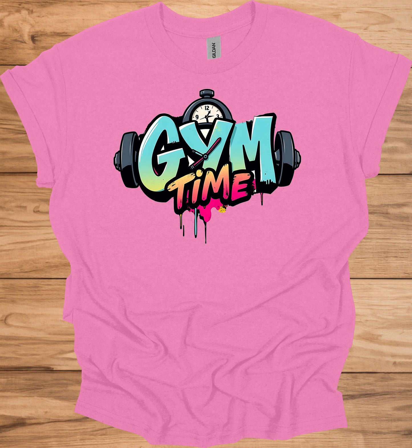 Gym Time Graffiti: Fitness Motivation Typography, Urban Street Art Style, Colorful Workout Inspiration - Graphic Tee Shirt
