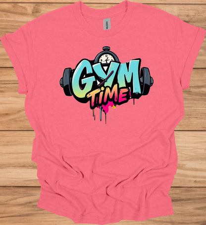 Gym Time Graffiti: Fitness Motivation Typography, Urban Street Art Style, Colorful Workout Inspiration - Graphic Tee Shirt