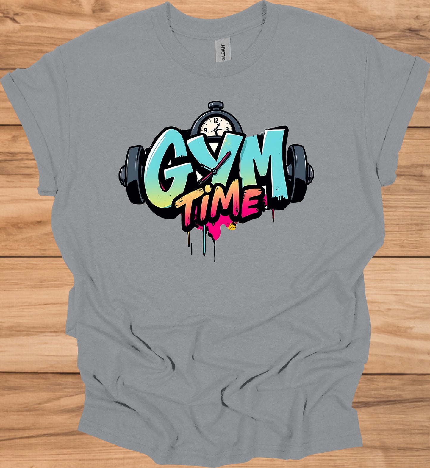 Gym Time Graffiti: Fitness Motivation Typography, Urban Street Art Style, Colorful Workout Inspiration - Graphic Tee Shirt